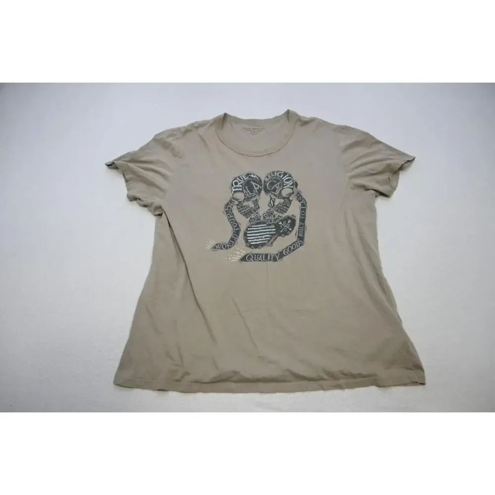 True Religion Graphic Tee Shirt‎ Gray Short Sleeve Casual Mens Size 2XL